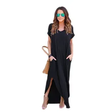 Women Dresses Fashion Summer Boho Beach Dresses Split Short Sleeve Casual Dress Elegant Maxi Dress Vestido LJ9223E