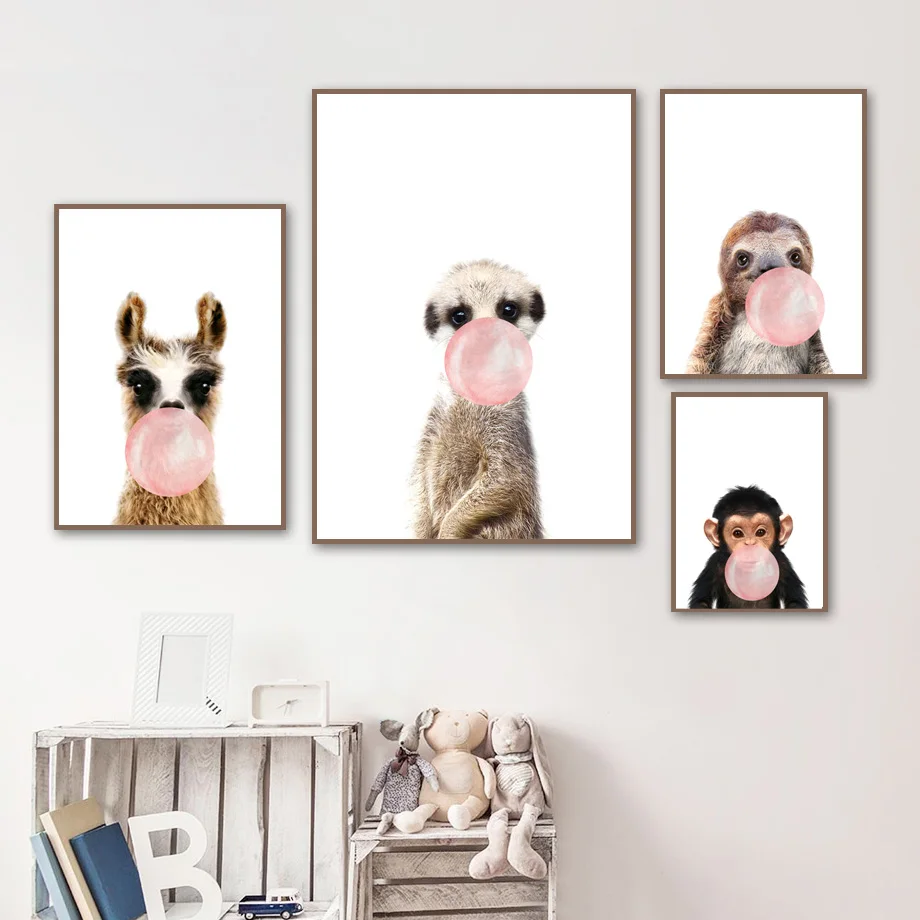 

Colorful Boy Canvas Art Print Pink Bubble Animal Nordic Posters And Prints Kids Wall Pictures For Living Room Baby Bedroom Decor