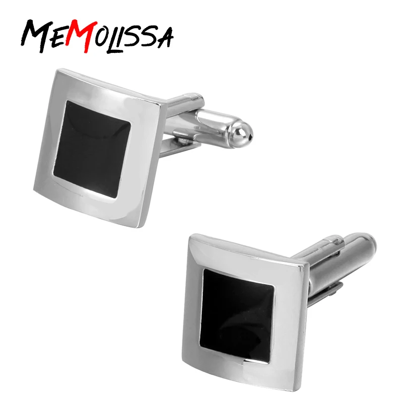 MeMolissa 3 Pairs Enamel Black Square Cufflinks for mens Silver Metal