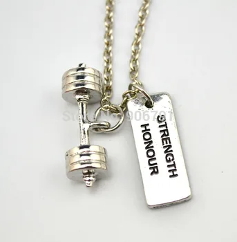 

Fitness Weightlifting Gym necklace 10pcs a lot sports Dumbbell barbell weight and strength honour charms Necklace