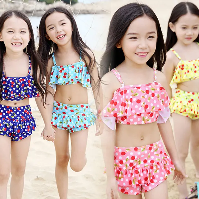 Cheap 2017 Fashion Summer Children's Swimsuit Bikini Set Baby Girls Cherry Print Swimwear Beach Swimming Wear 88 BM88