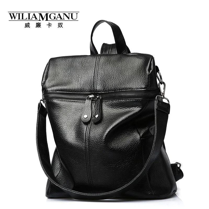 

WILIAMGANU women backpack PU leather school backpacks for teenage girls casual large 14-inch laptop backpack shoulder bag 0772-3