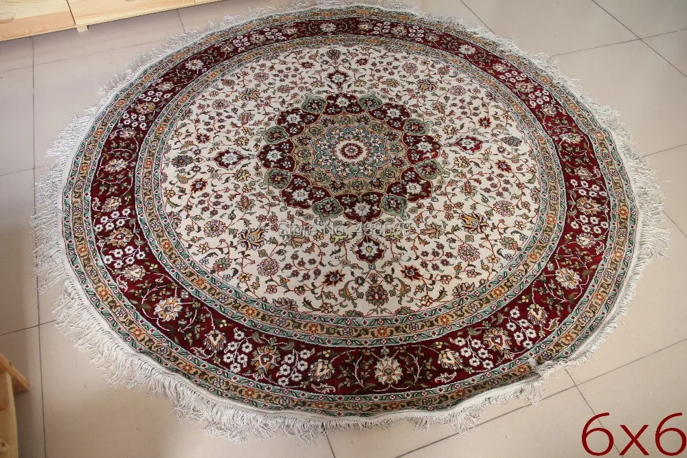 

Free shipping 6'X6' Round Hand-knotted 300 Line Silk Oriental Persian Tabriz Rug