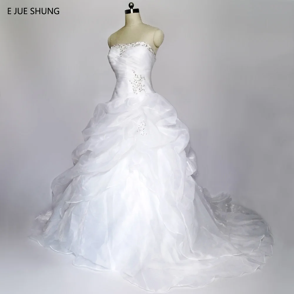 

E JUE SHUNG robe de mariage White Organza Cheap Wedding Dresses Lace Up back Sweetheart Beaded Wedding Gowns vestido noiva