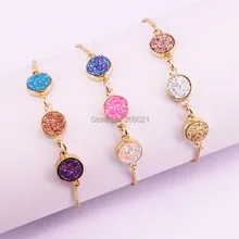 6 шт. золотистый цвет, круглый титановый разъем для кварцевого камня бусины Регулируемая цепочка плетеный браслет для женщин ювелирные изделия