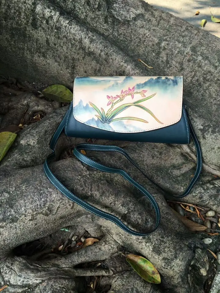

high quality women genuine leather handbags vintage flower female bags lady evening bag