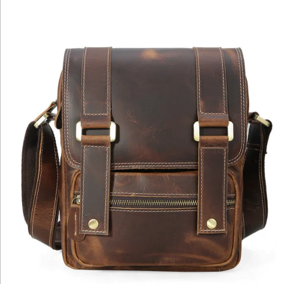 Мужская сумка через плечо из натуральной кожи, Мужская маленькая винтажная Повседневная сумка, мужская сумка с откидной крышкой для ipad, мужские сумки-мессенджеры - Цвет: Коричневый