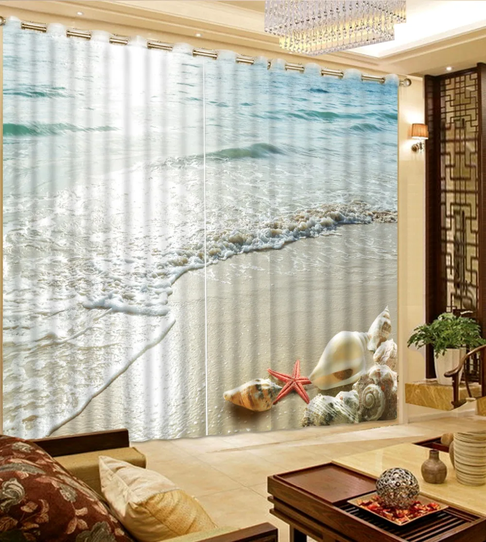 window set curtains Wave beach living room for bedroom customize blackout curtain 3d | Дом и сад