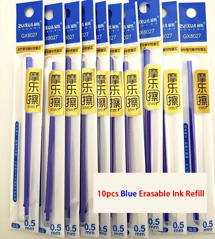 Стираемая гелевая ручка 0,5 мм 0,35 мм ручка поставки шариковые ручки гладкие линии до конца страницы Волшебная нейтральная ручка для письма - Цвет: refill 10pc blue