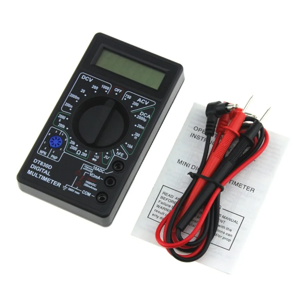 

DT-830D Digital Multimeter Mini Pocket 1999 Counts AC/DC Volt Amp Ohm Diode hFE Continuity Tester Ammeter Voltmeter Ohmmeter