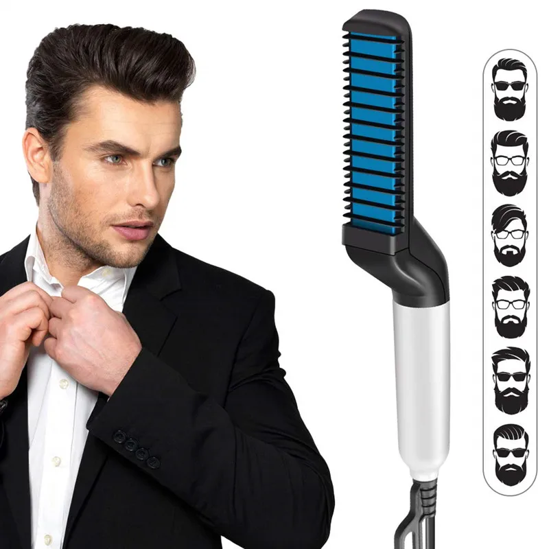 Billig Männer Schnell Bart Haarglätter Styler Kamm Multifunktionale Haar Curling Curler Zeigen Kappe Werkzeug Elektrische Haar Styler für Männer