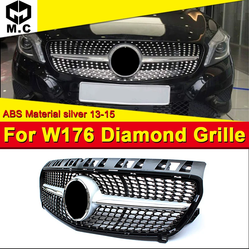

Fits For MercedesMB W176 Diamond grille grill Sport A45AMG look A-Class A180 A200 A250 A260 Front bumper grille ABS silver 13-15