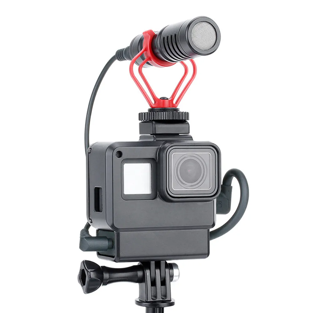 واقية حالة الإسكان شل ل GoPro بطل 7/6/5 قفص إطار الباردة تصوير الفيديو Vlog الساخن حذاء حالة ل ميكروفون مصباح ليد