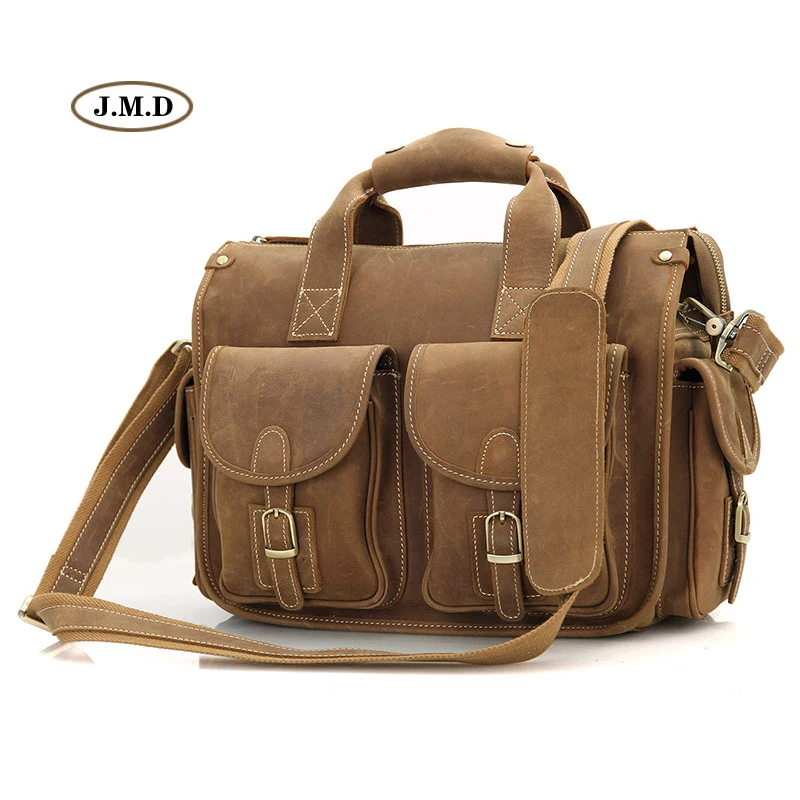 J M D Men s Fashion Excellent Genuine Cow Leather Brown Yellow Business Briefcases font b