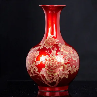 Jingdezhen Ceramic Handicrafts crystal red peony pattern Bathroom Vase Porcelain Furnishing Articles Home Hotel Decoration | Дом и сад