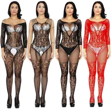 Womens Fishnet Sexy Erotic Lingerie Porno Costumes Teddies Crotchless Babydoll Plus Size Erotic Lingerie plus size embroidered fishnet insert babydoll top