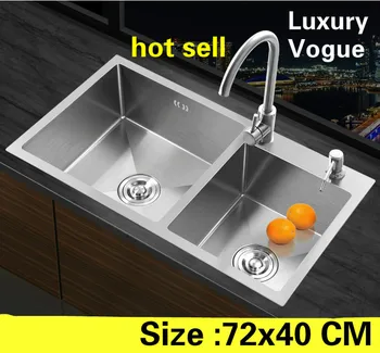 Buy Free Shipping Apartment Wash Vegetables 304 Stainless Steel Durable Luxury Kitchen Manual Sink Double Groove Hot Sell 72x40 CM