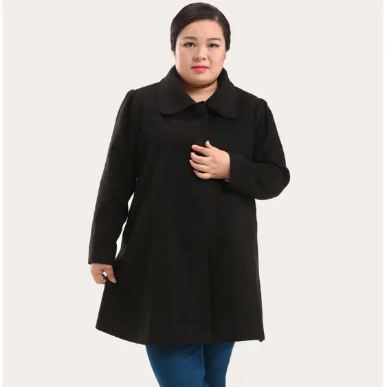 Clobee женские пальто больше размера d с длинным рукавом зимние пальто с отложным воротником Ретро кашемировое Женское пальто туника для дам размера плюс M179 - Цвет: Черный
