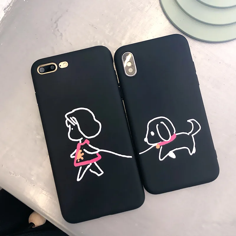 JAMULAR для милых девочек собака пара чехол iPhone 7 6 6s XS MAX XR 8 Plus арт Line мягкий матовый