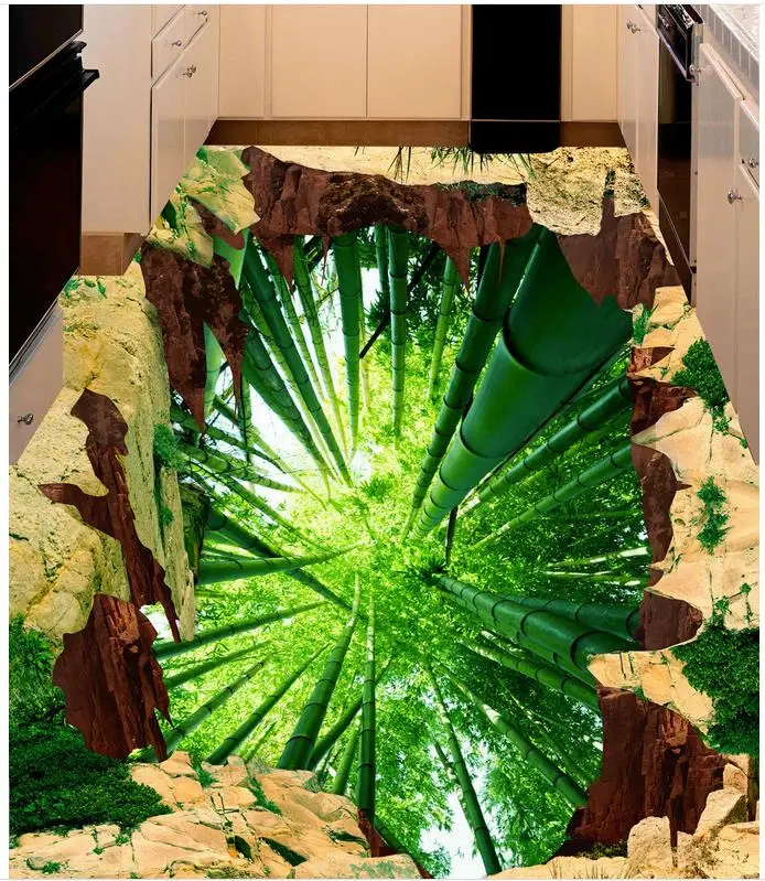 3D Floor Custom Photo Floor 3D Wallpaper Modern Art Bamboo Forest 3D Flooring PVC Wall Paper Self-adhesive Floor Mural