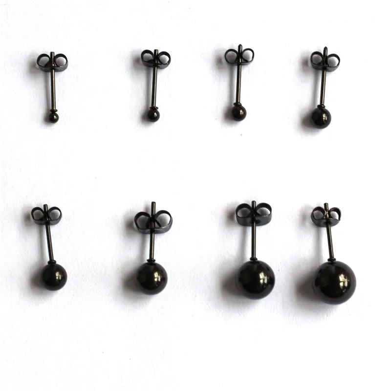 

No Fade Allergy Free Titanium Stud Earrings Black Plate Brief Small Balls 316L Stainless Steel Jewelry