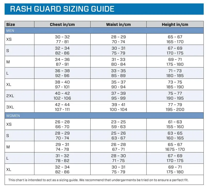 RASH GUARD SIZE
