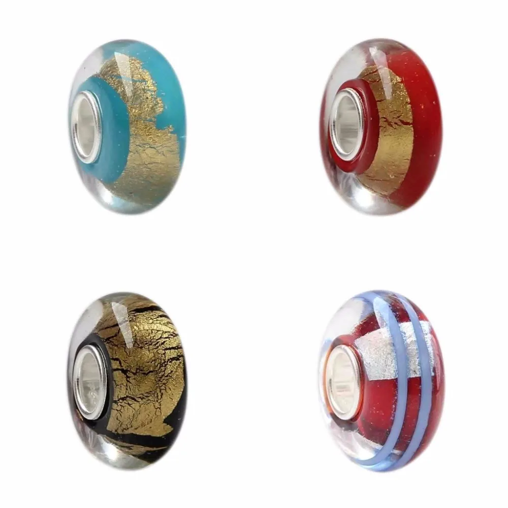 

925 Sterling Silver Handmade Colorful Foil Murano Glass Charm Beads Fit European Brand Bracelet & Necklace Jewelry