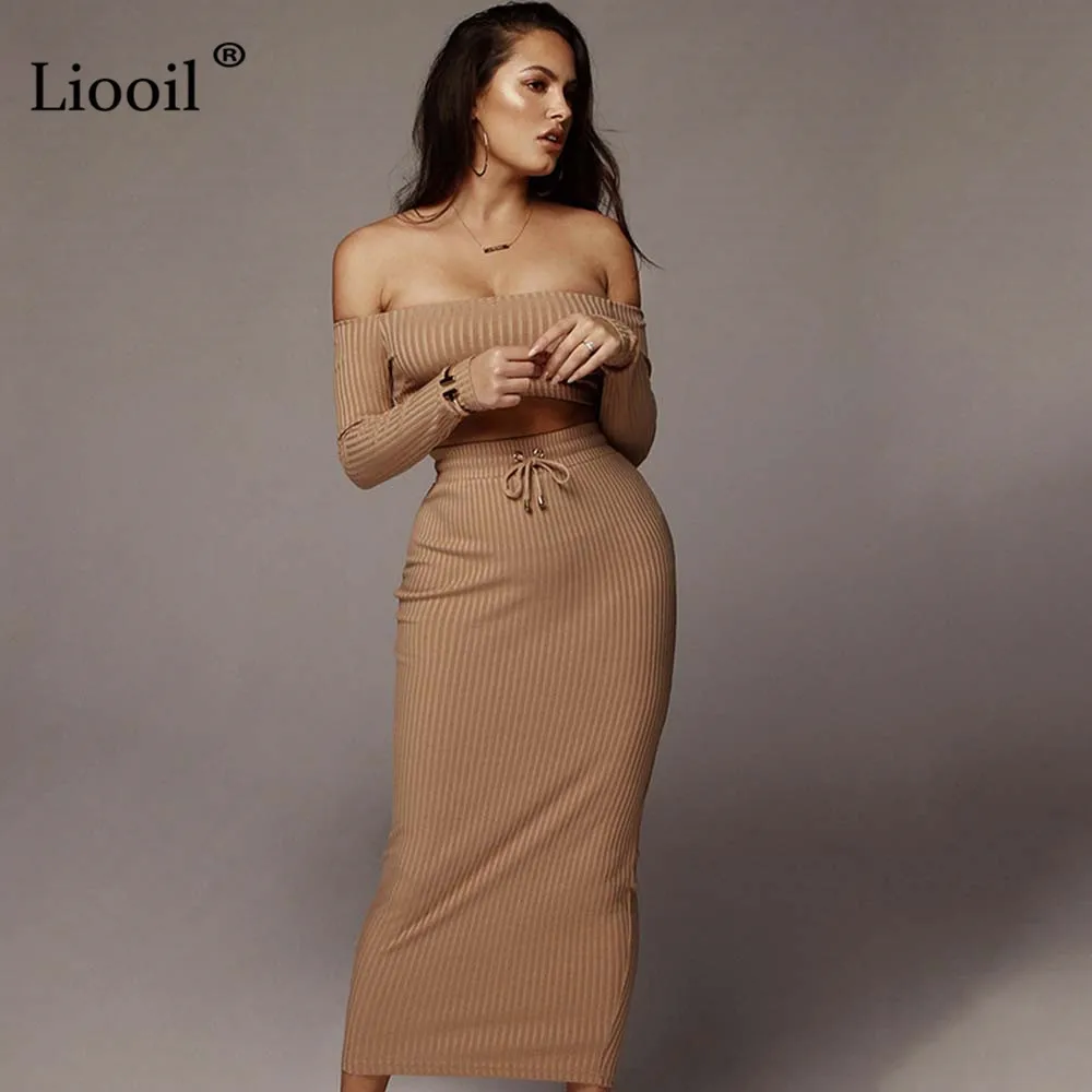 

Liooil Cotton Off The Shoulder Sexy Bodycon Maxi Dress Fall Winter 2019 New Long Sleeve High Waist Club Party Tight Long Dresses