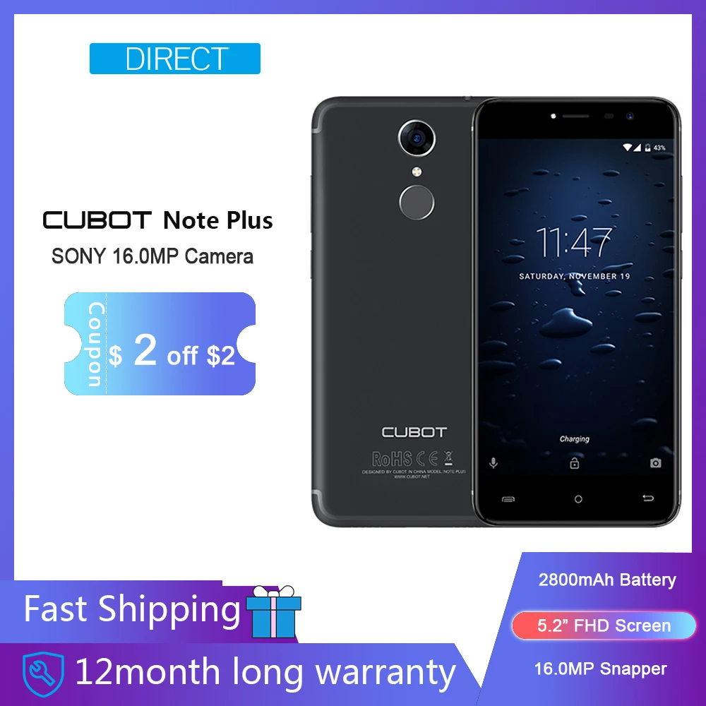 Cubot Note Plus смартфон MT6737T Quad-Core Тип-C Android 7,0 телефон 5," FHD Дисплей 4G LTE 16MP Камера 3 ГБ+ 32 ГБ 2800 мАч