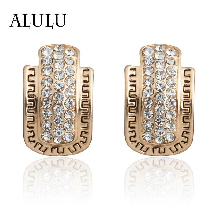 

ALULU 2017 High-grade Geometry Rhinestone Female Earrings Black Stripes Earrings Jewelry For Women brincos