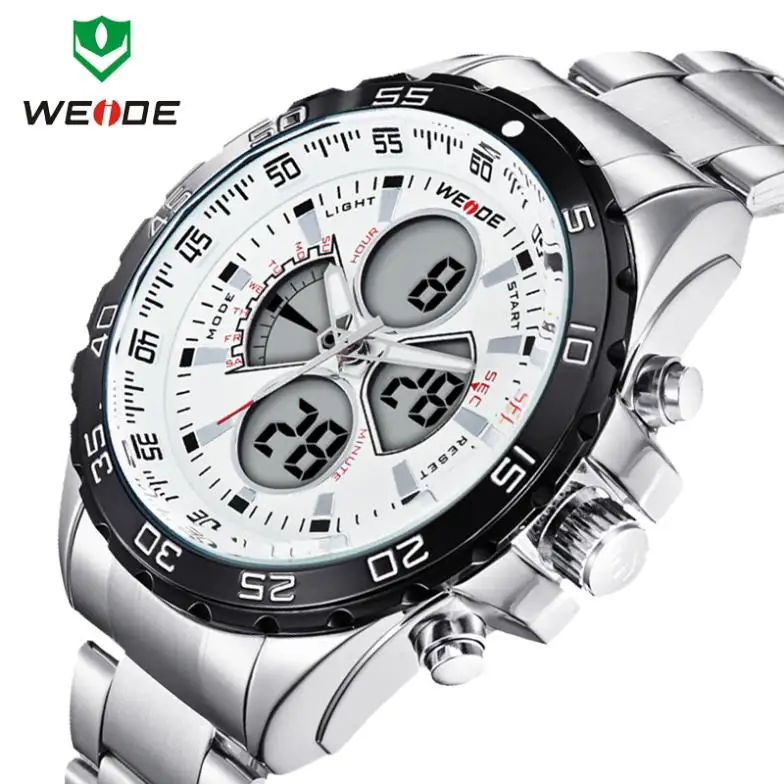 WEIDE WH1103 Men Sports Watch Quartz Full Steel Military Watches Diving Water Resistant Multi-function LCD Display Wristwatches | Наручные