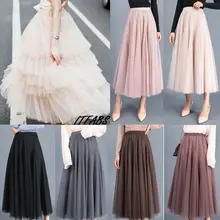 Женская юбка принцессы с высокой талией, Кружевная Сетка, тюль, Цветочная длинная юбка, прозрачная длинная юбка макси, элегантная женская одежда