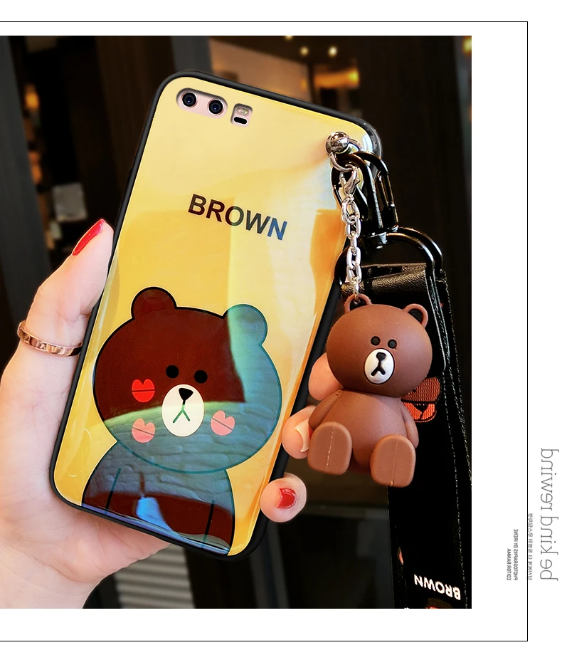 Cute blue ray phone case for Huawei P9 plus cute bear back cover for Huawei P9 plus+tempered glass screen protector+3D holder