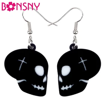 

Bonsny Acrylic Halloween Black Skull Mask Earrings Drop Dangle Fashionable Decoration Jewelry For Women Girls Teens Gift Charms