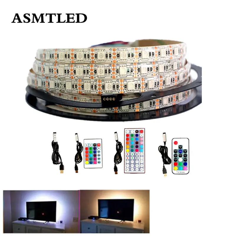 Гибкая светодиодная лента 0 5 м 1 2 3 4 SMD 5050 В USB RGB с мини клавишами/24 клавишами IR/44 IR/17