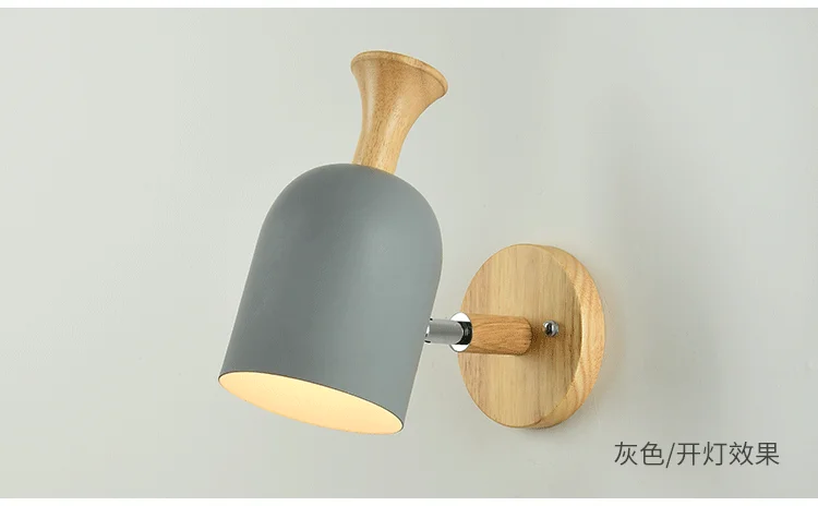 Светодиодный настенный светильник в скандинавском стиле, металлический абажур, деревянный прикроватный светильник для коридора - Цвет абажура: B GRAY