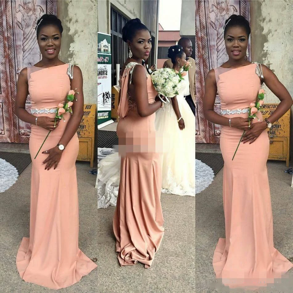 Champagne Long font b Bridesmaid b font font b Dresses b font Sleeveless Floor Length font