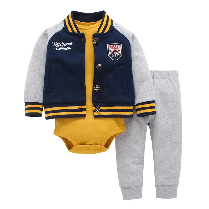 2018 Spring/Autumn 3pcs Baby Kids Clothes 3-Piece Little Jacket Set Jacket/Hoodie+Baby Romper+Long Pants Clothing For Newborns | Детская