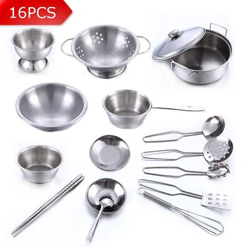 yobee 16Pcs Stainless Steel Children Kitchen Toys Miniature