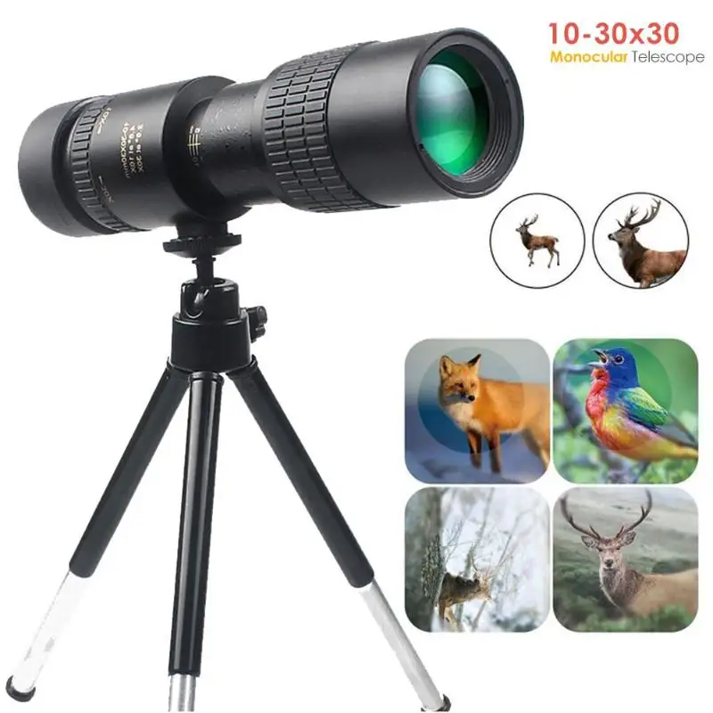

10-30x30 Zoom Mini Portable Pocket Monocular Telescope for Travel Hunting Optical Prism Scope No Tripod