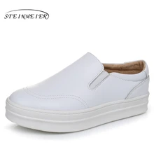 Обувь из натуральной кожи на платформе; повседневная женская обувь с круглым носком; Цвет черный, белый; винтажные женские туфли-оксфорды; американский размер 8