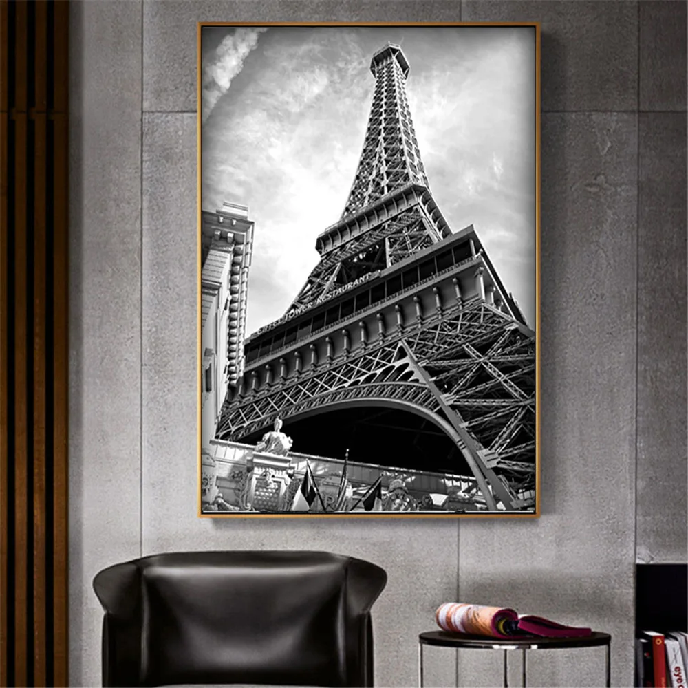 Vintage Paris Tower Poster Black and White Landscape Wall Painting