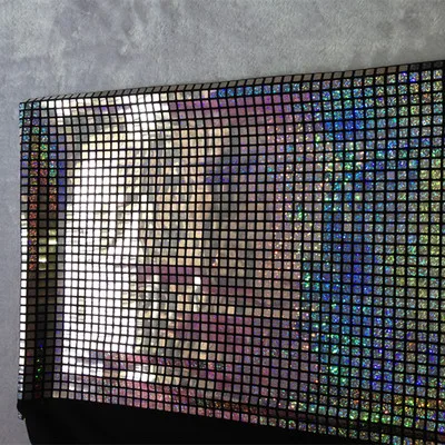 140 см x 100 см квадратный Блестящий тканевый зашифрованный цветной фон для фотосъемки мозаичная ткань для свадебной стены, бара, сцены, ткань радужной расцветки - Цвет: silver