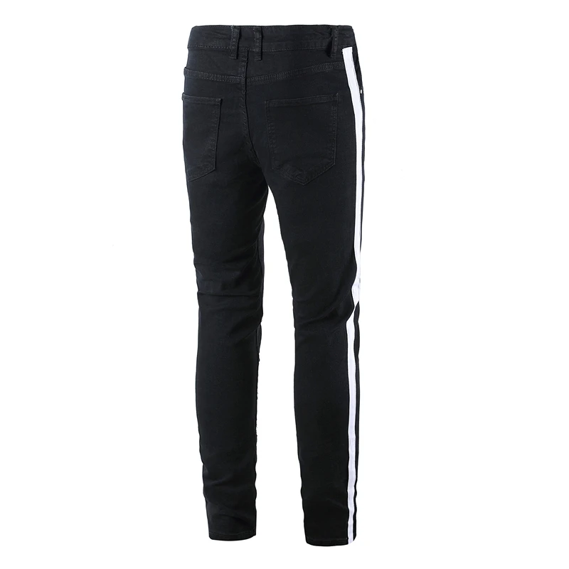 Новые уличные мужские полосатые рваные черные обтягивающие джинсы в стиле хип-хоп мужские Стрейчевые повседневные хлопковые узкие джинсовые брюки