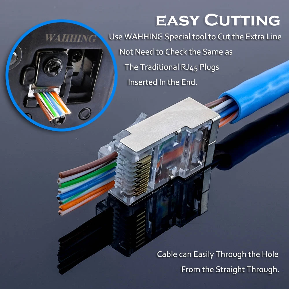50/100pcs RJ45 connector cat5e Cat6 network connector 8P8C shielded modular rj45 plug utp terminals have hole HY1549