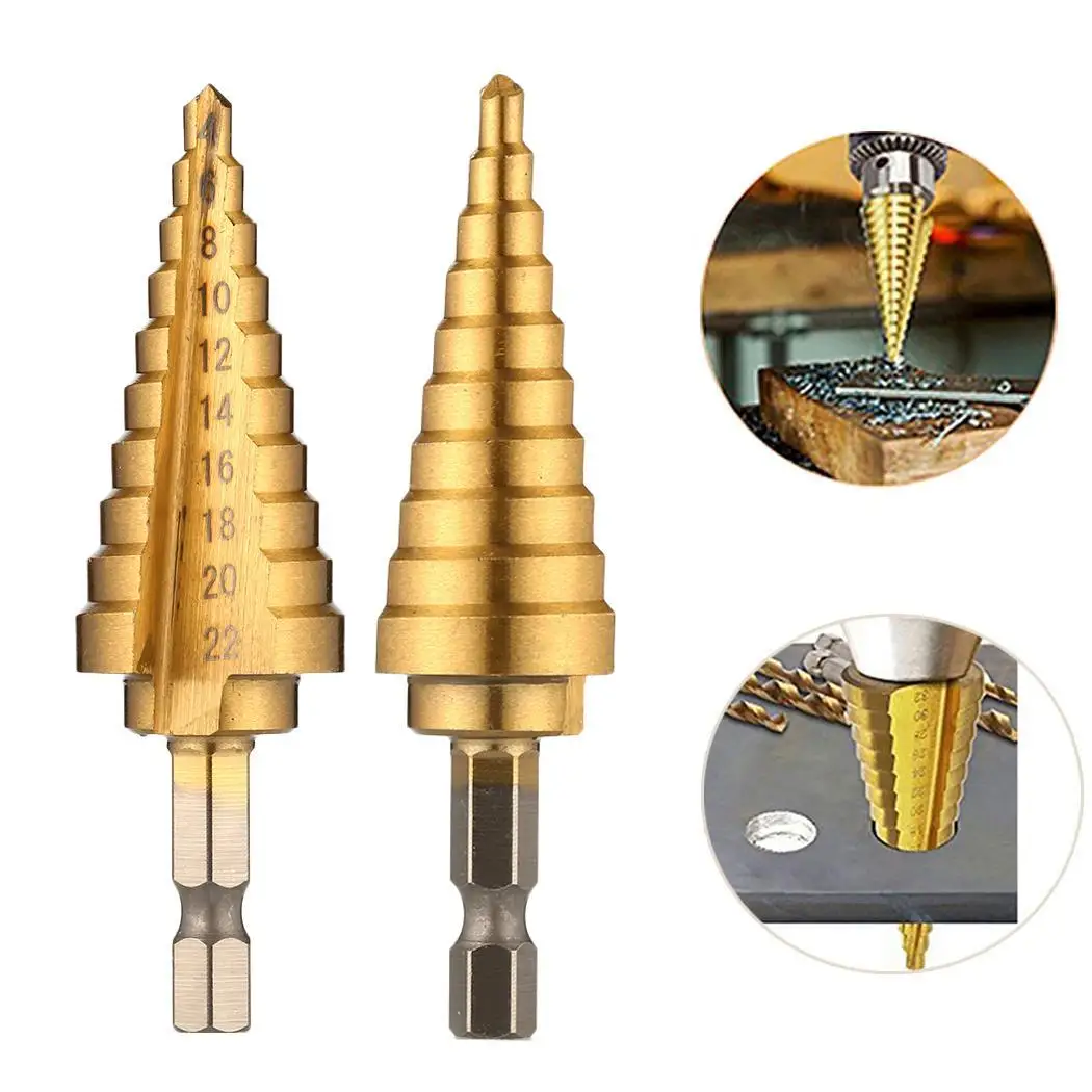 

Tool Drill Step Titanium Speed Coated Steel Cone Hole Cutter 4-22mm High Bit Hex drill