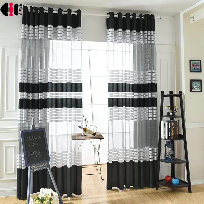 White Black Striped Curtains For Bedroom Living Room Simple Modern
