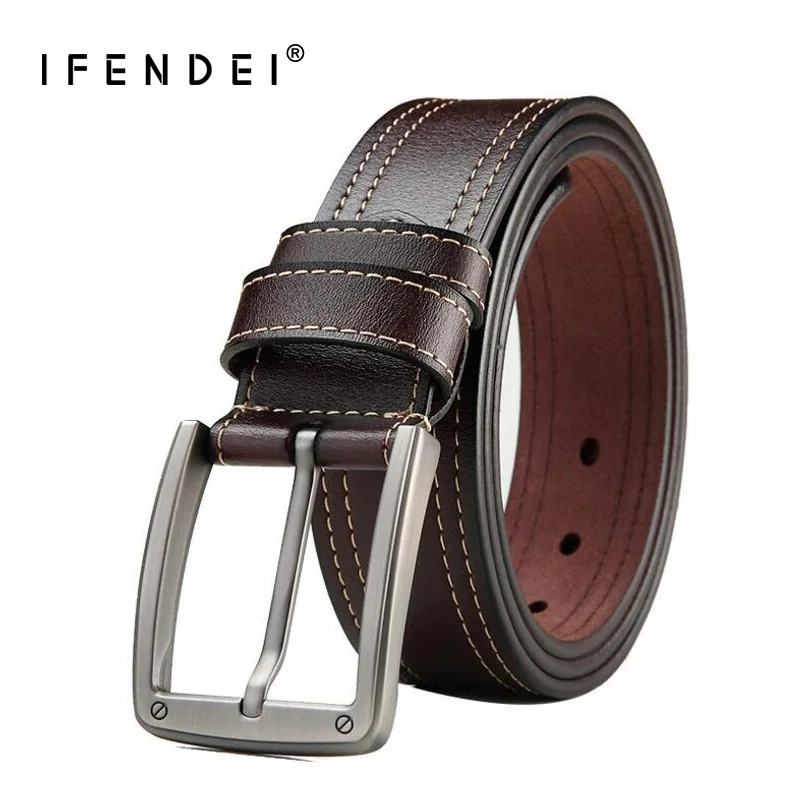 

IFENDEI Men Belt Genuine Leather Black Vintage Waist Belts High Quality Leather Metal Buckle Strap For Suits Jeans Coffee 100cm