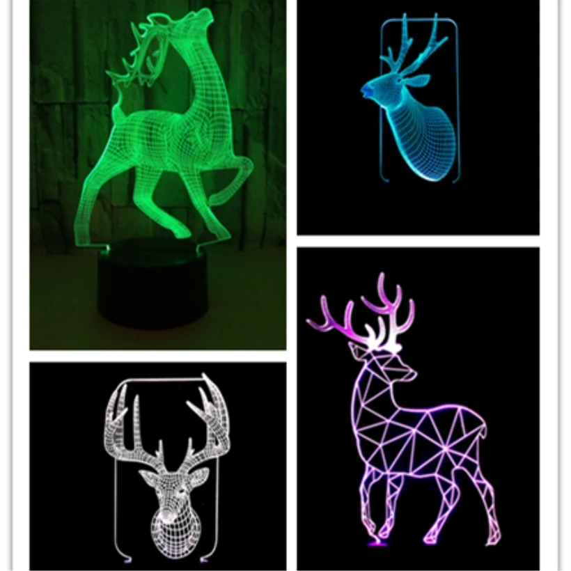 

Multi Deer Shape 3D Illusion Night Light USB 7 Color Flashing Sika Deer LED Bedroom Sleeping Lamp New Year Christmas ELK Gifts