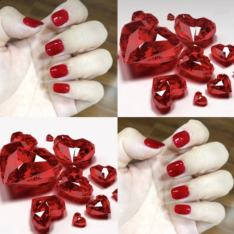 

Festive Wear Pop Color Manicure Red Temperament Fake Nails Solid Color Fake Nails with Designs Fake Nails Short
